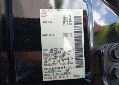 2010 Nissan Maxima 3.5 S from USA, damaged, VIN 1N4AA5AP9AC834185